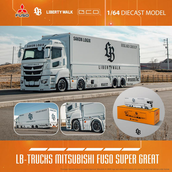 PREORDER GCD 1/64 LB-TRUCKS FUSO Super Great - White (Approx. Release Date: NOVEMBER 2023 and subject to the manufacturer's final decision)