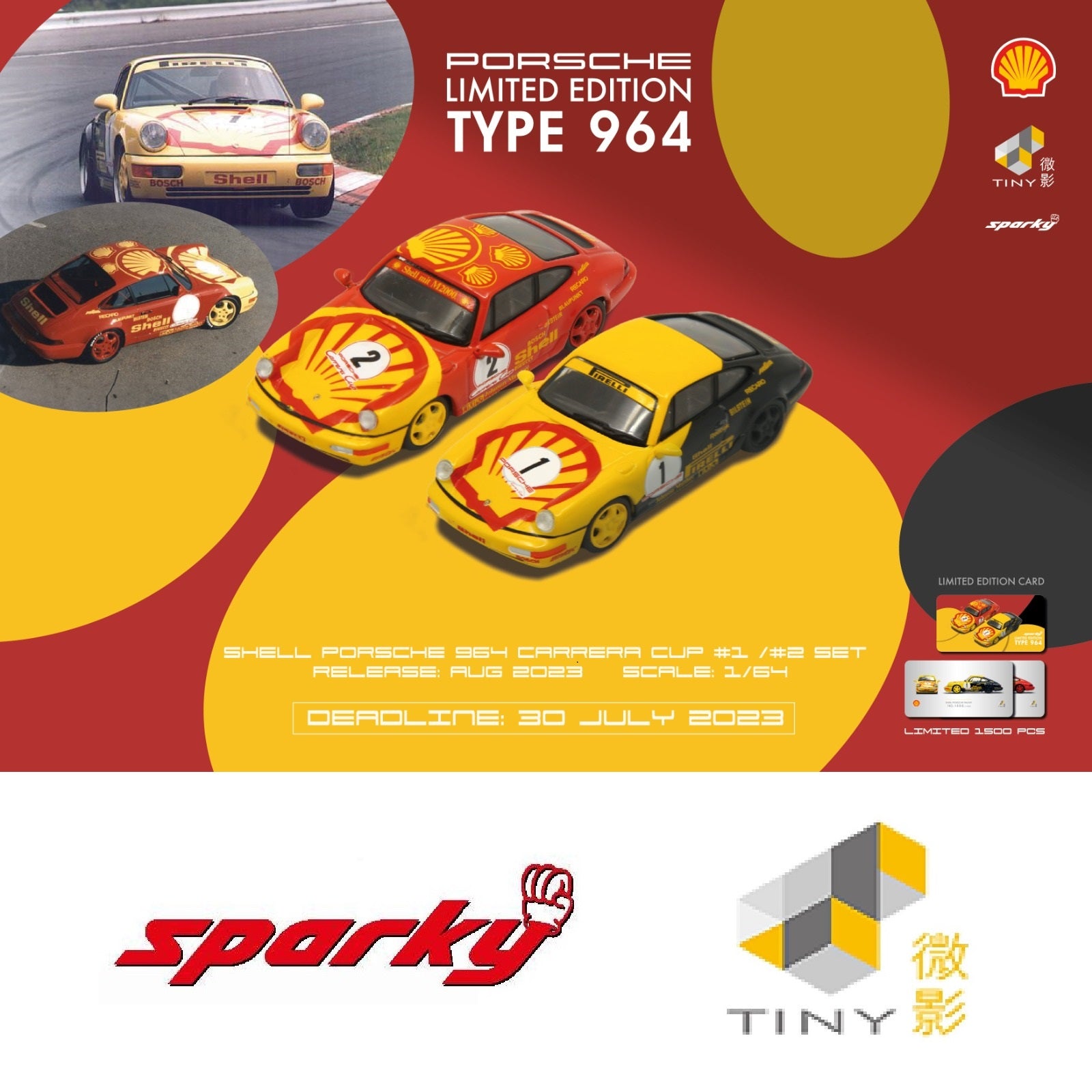 Combo Shell TINY x SPARKY 1/64 Shell Porsche 911 (964) Cup COMBO - SHELL Pirelli ...