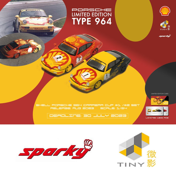TINY x SPARKY 1/64 Shell Porsche 911 (964) Cup COMBO - SHELL Pirelli #1 and #2 YCOMBO64002