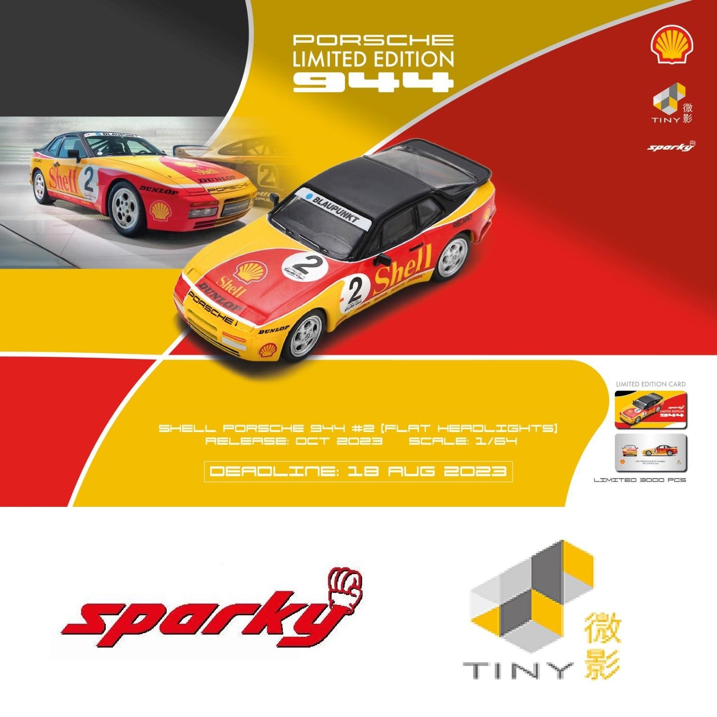 TINY x SPARKY 1/64 Porsche 944 Turbo Cup Shell #2 (Flat headlights) YO64003