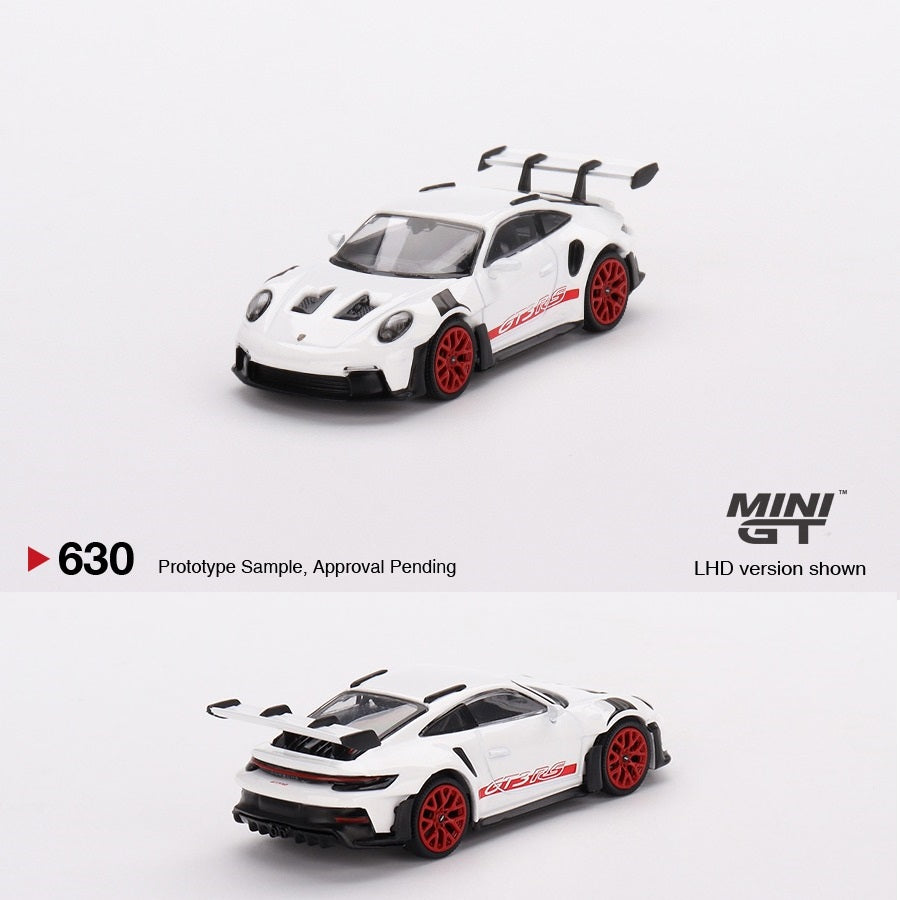 MINI GT 1/64 Porsche 911 (992) GT3 RS White with Pyro Red Accent Package LHD MGT00630-L