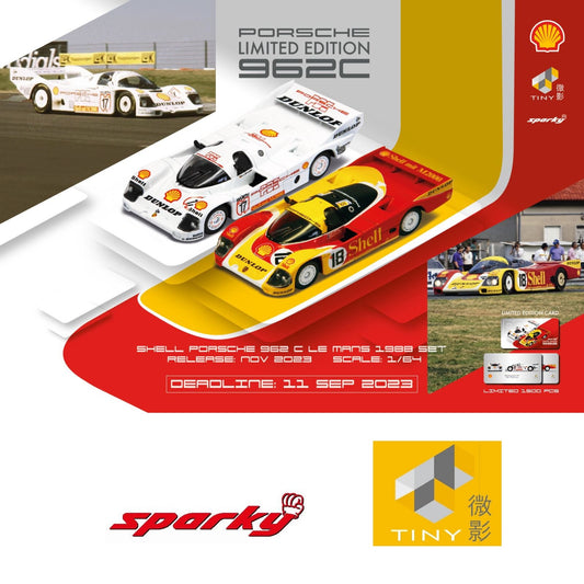 TINY x SPARKY 1/64 Porsche 962C SHELL COMBO - Le Mans 1988 #18 & DUNLOP SUPERCUP H.J.STUCK 1987 #17