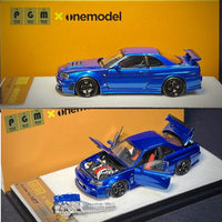 PGM x One Model 1/64 R34 Z Tune Metallic Blue Fully Opened (A) Ordinary Rectangular Display Box