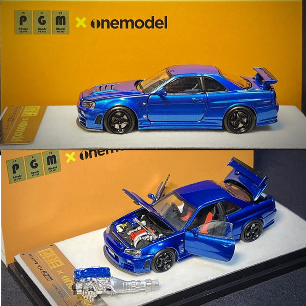 PREORDER PGM x One Model 1/64 R34 Z Tune Metallic Blue Fully Opened (A)  Ordinary Rectangular Display Box (Approx. Release Date : OCT 2023 subject  to