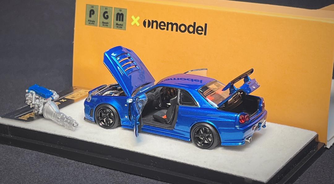 PGM x One Model 1/64 R34 Z Tune Metallic Blue Fully Opened (A