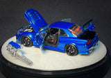 PGM x One Model 1/64 R34 Z Tune Metallic Blue Fully Opened (B) Delux Round Display Box