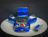 PGM x One Model 1/64 R34 Z Tune Metallic Blue Fully Opened (B) Delux Round Display Box