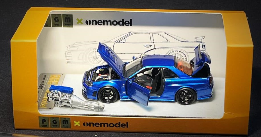 PGM x One Model 1/64 R34 Z Tune Metallic Blue Fully Opened (A