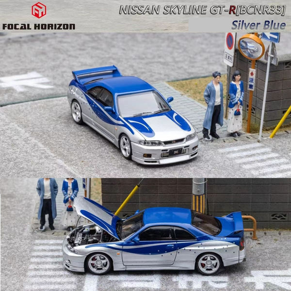 FOCAL HORIZON 1/64 Nissan Skyline GT-R R33 NISMO 400R BLUE / SILVER