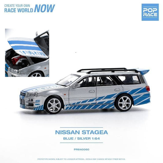POPRACE 1/64 Nissan Stagea - Blue/Silver PR640060
