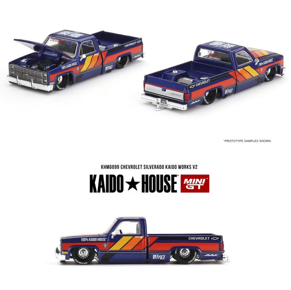 PREORDER MINI GT x Kaido 1/64 Chevrolet Silverado KAIDO WORKS V2 KHMG099 (Approx. Release Date : Q1 2024 subject to manufacturer's final decision)