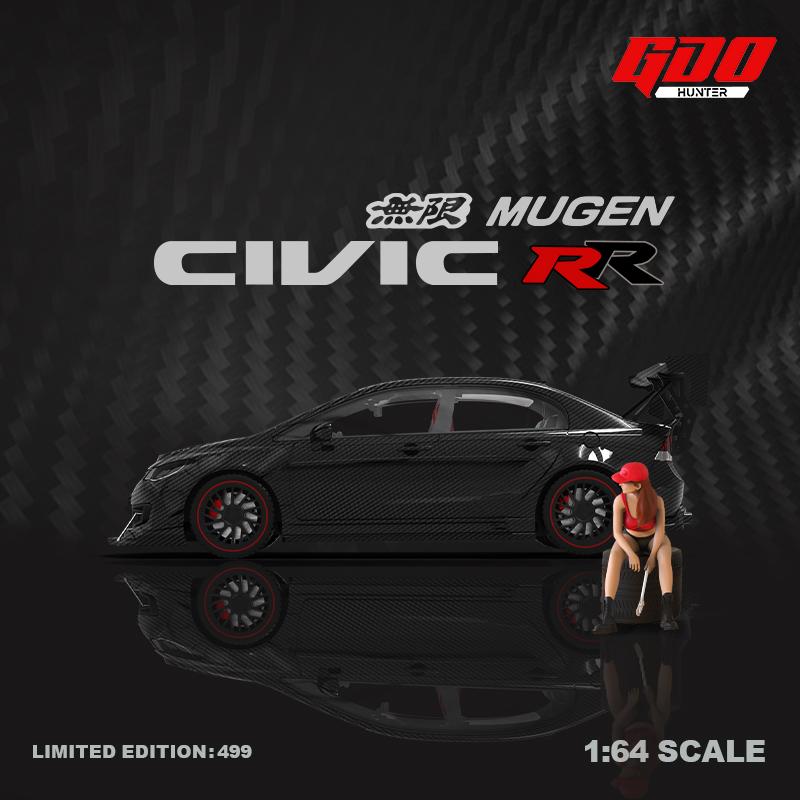 TIME MICRO x GDO 1/64 Honda Civic MUGEN RR Full carbon fiber black with figurine