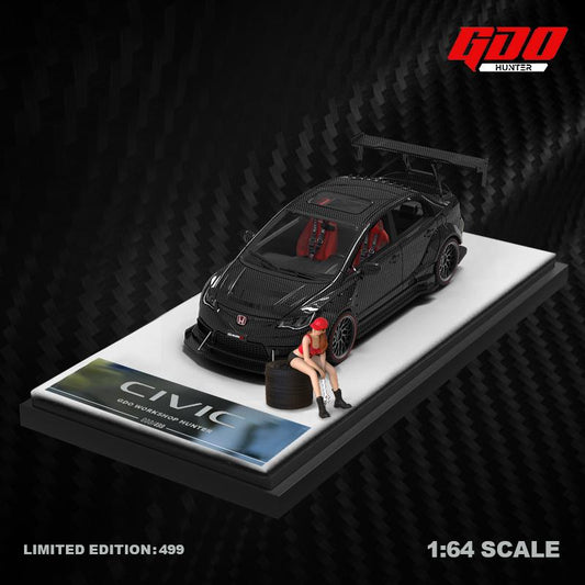TIME MICRO x GDO 1/64 Honda Civic MUGEN RR Full carbon fiber black with figurine
