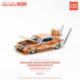 POPRACE 1/64 Skyline C210 Kaido Racer - Bosozoku Style Silver/Orange PR640026