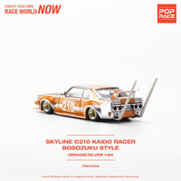 POPRACE 1/64 Skyline C210 Kaido Racer - Bosozoku Style Silver/Orange PR640026