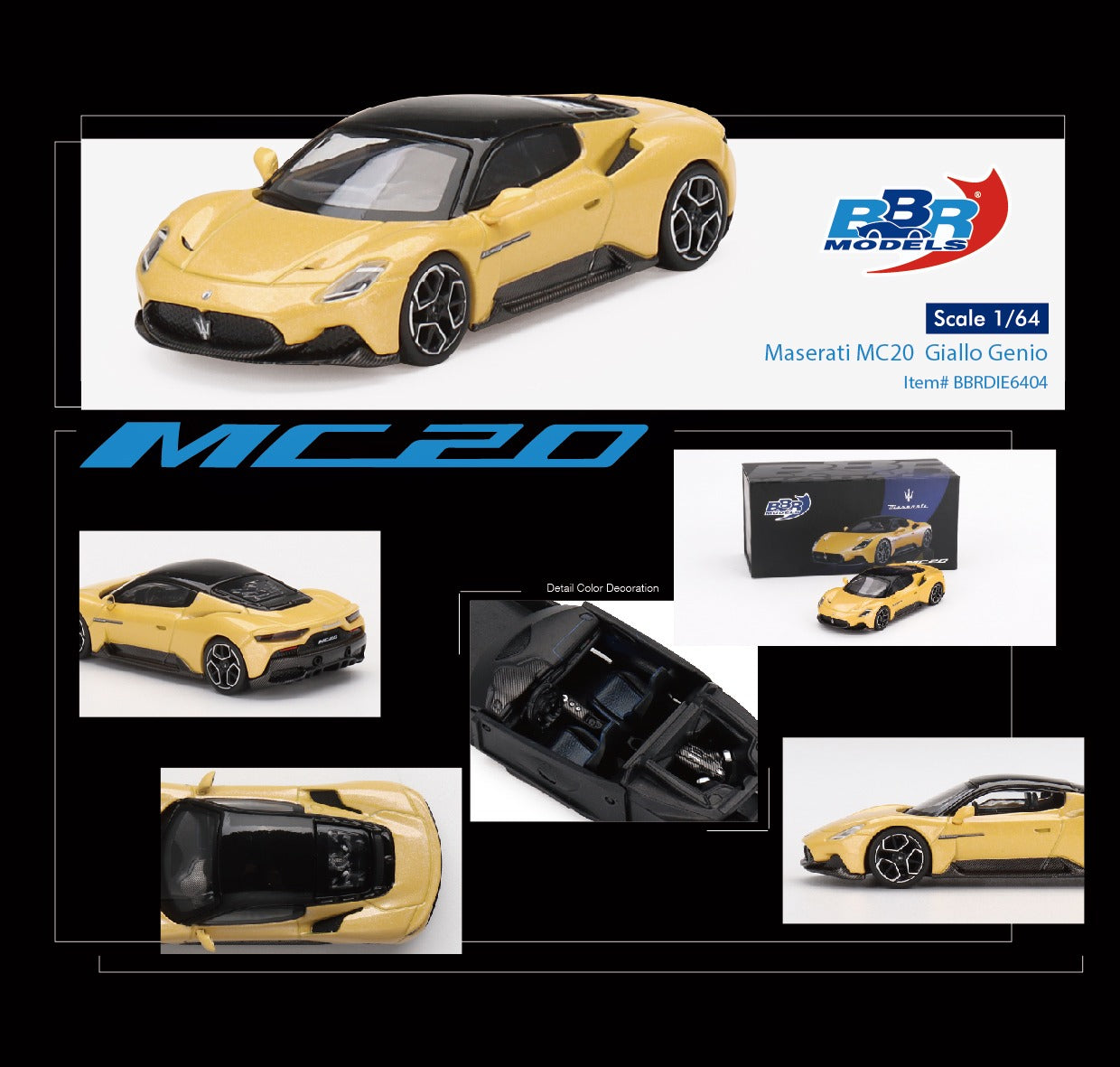 BBR 1/64 Maserati MC20 Giallo Genio BBRDIE6404