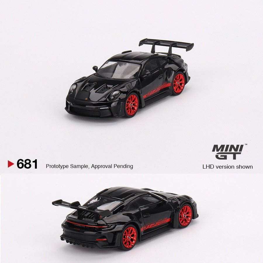 MINI GT 1/64 Porsche 911 (992) GT3 RS Black with Pyro Red LHD