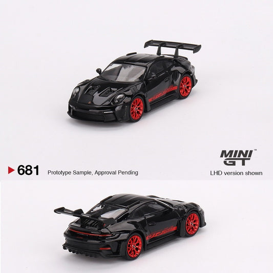 MINI GT 1/64 Porsche 911 (992) GT3 RS Black with Pyro Red LHD MGT00681-L