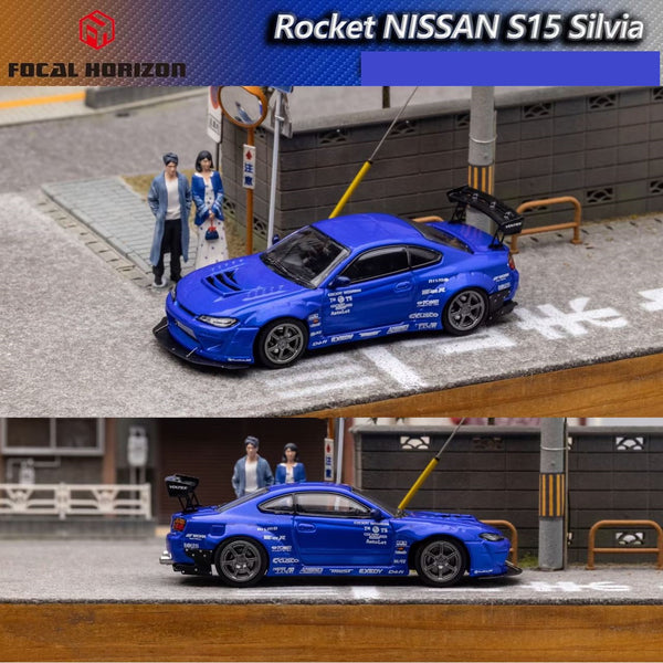 FOCAL HORIZON 1/64 Silvia S15 Pandem Rocket Bunny High Wing - BLUE