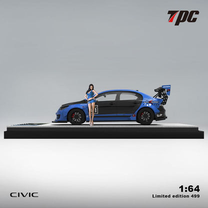 TPC 1/64 Honda Civic FD2 Modified Blue with Figurine