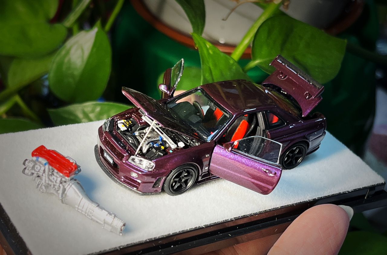 PGM x One Model 1/64 R34 Z Tune Midnight Puprle Fully Opened (A) Ordinary Rectangular Display Box