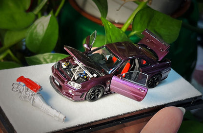 PGM x One Model 1/64 R34 Z Tune Midnight Puprle Fully Opened (A) Ordinary Rectangular Display Box