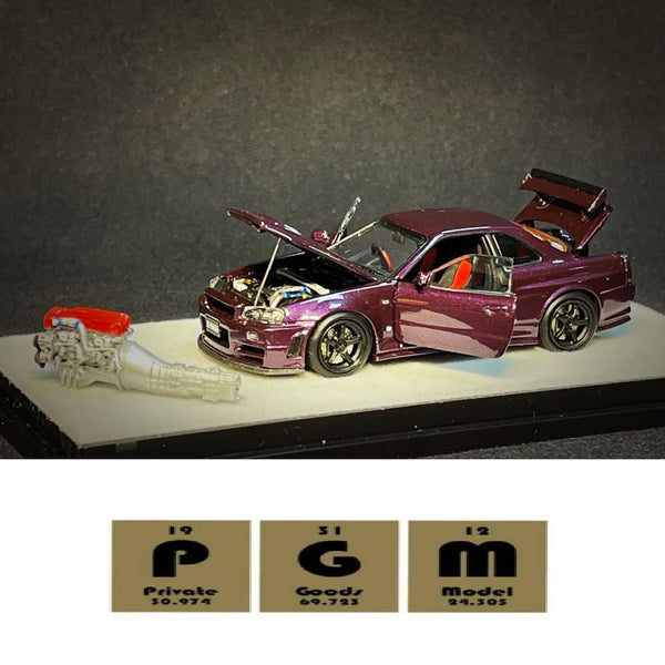 PREORDER PGM x One Model 1/64 R34 Z Tune Midnight Puprle Fully Opened (A) Ordinary Rectangular Display Box (Approx. Release Date : Q1 2024 subject to the manufacturer's final decision)