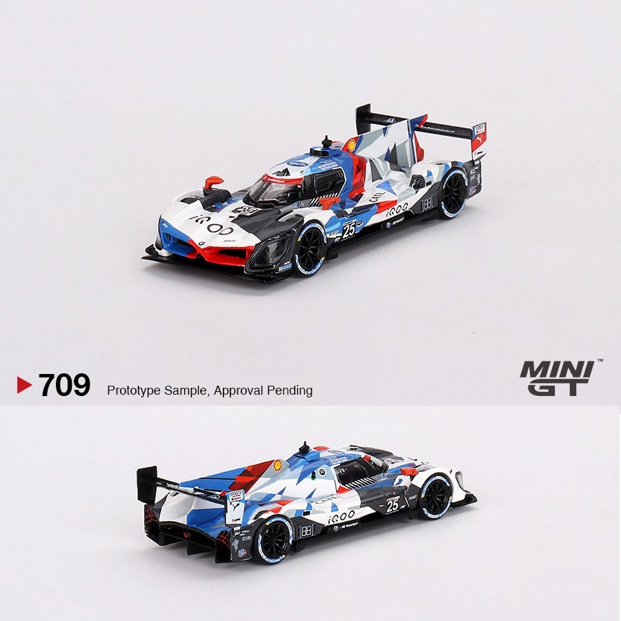 MINI GT 1/64 BMW M Hybrid V8 #25 BMW M Team RLL 2023 IMSA Sebring 12 Hrs 2nd Place MGT00709-L