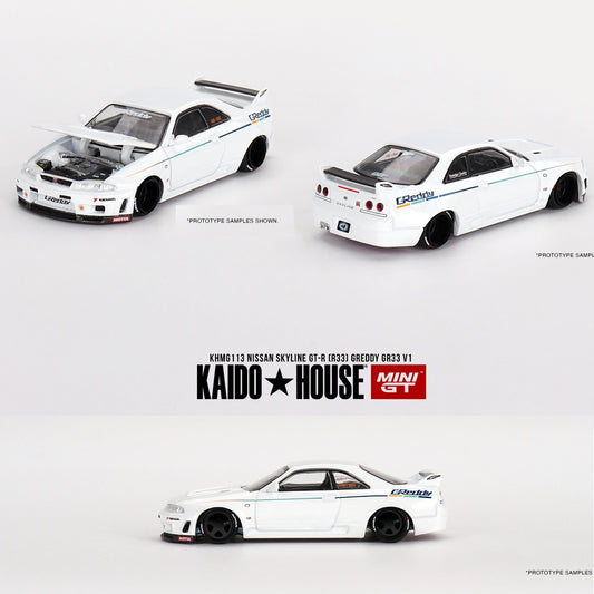 MINI GT x Kaido House 1/64 Nissan Skyline GT-R (R33) Greddy GR33 V1 KHMG113