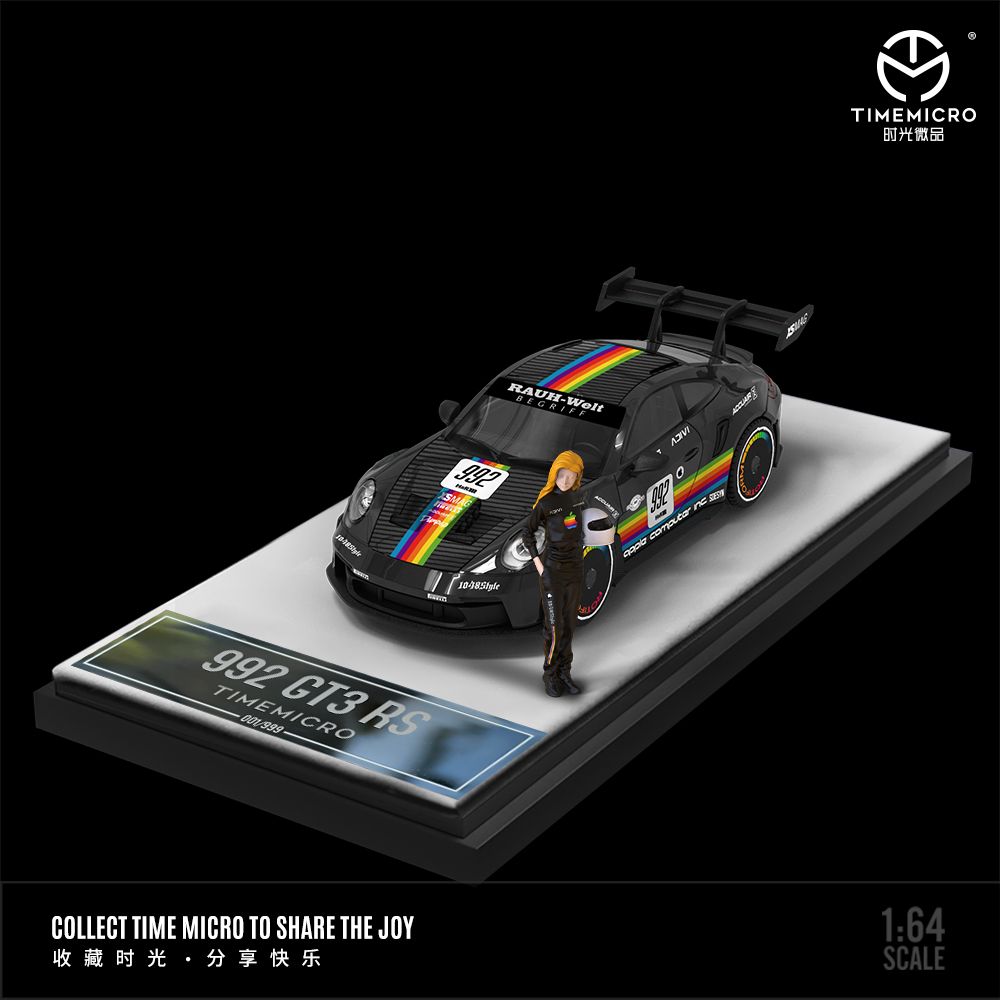 TIME MICRO 1/64 992 GT3 RS Black Apple with Figurine TM644610-1