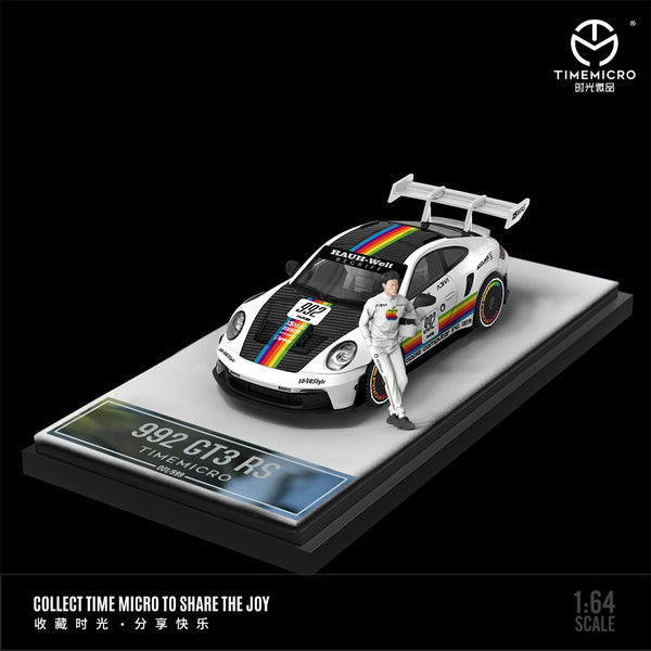 PREORDER TIME MICRO 1/64 992 GT3 RS White Apple with Figurine TM644611-1 (Approx. Release Date: APRIL 2024 and subject to the manufacturer's final decision)