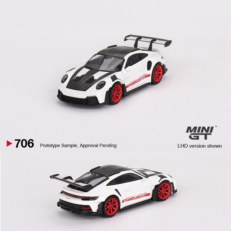 MINI GT 1/64 Porsche 911 (992) GT3 RS Weissach Package White with Pyro Red MGT00706-L