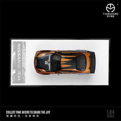 TIME MICRO 1/64 Need For Speed GT-R R34 Gold / Orange with Figurine TM643424-1
