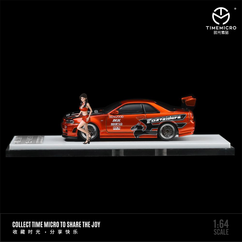 TIME MICRO 1/64 Need For Speed GT-R R34 Red / Orange with Figurine TM643423-1
