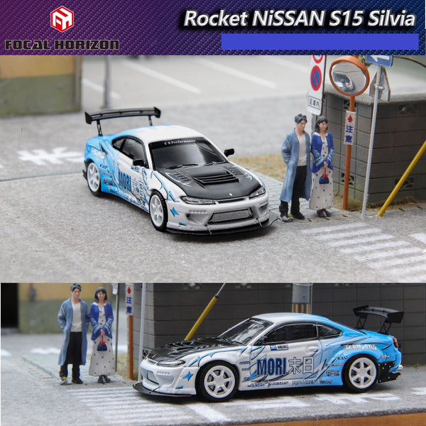 PREORDER FOCAL HORIZON 1/64 Rocket Nissan S15 Silvia White / Blue (Approx. Release Date: APRIL 2024 and subject to the manufacturer's final decision)