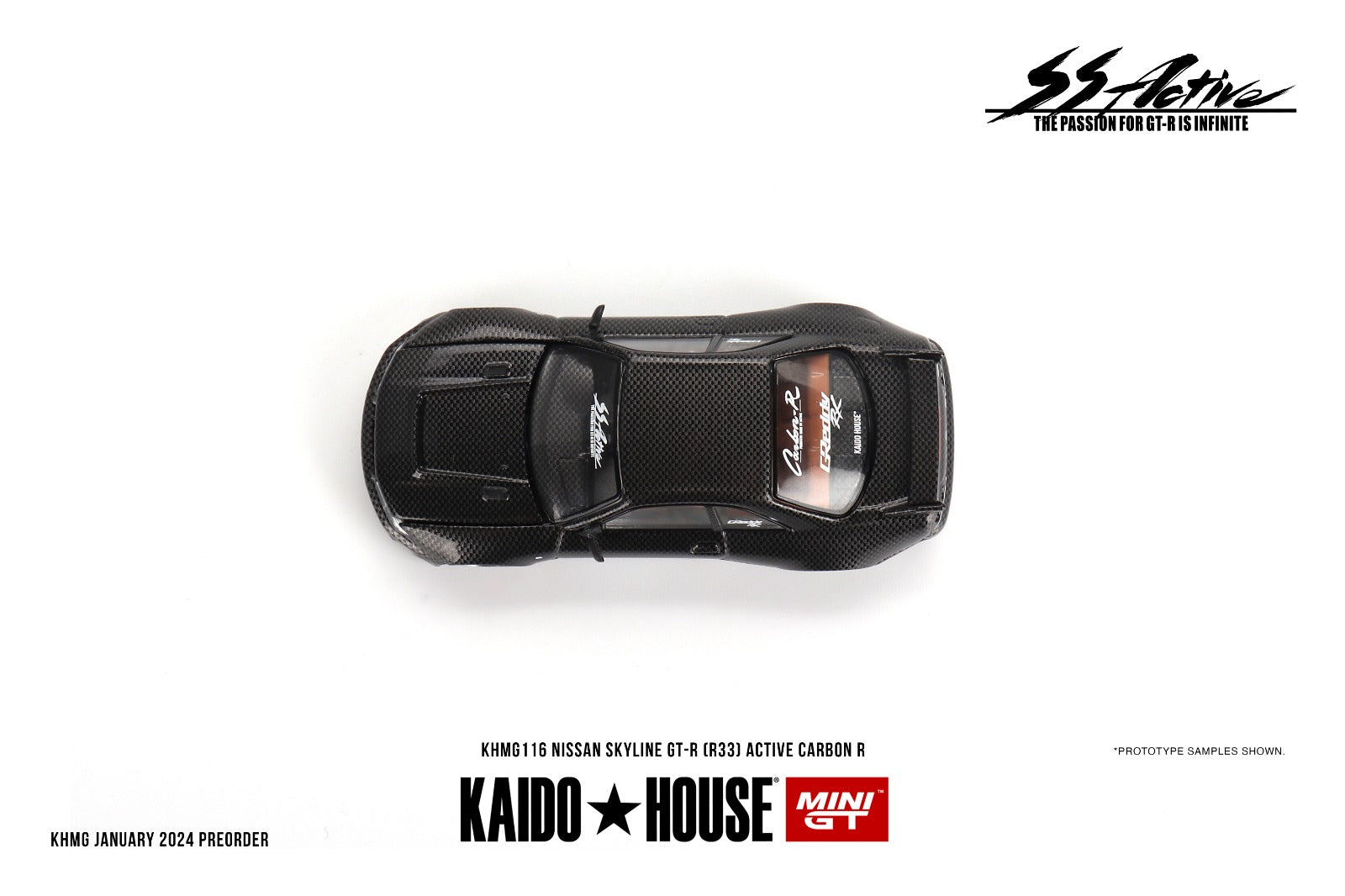 MINI GT x Kaido House 1/64 Nissan Skyline GT-R (R33) Active Carbon