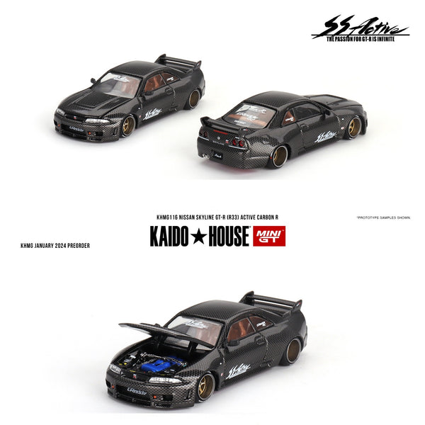 PREORDER MINI GT x Kaido House 1/64 Nissan Skyline GT-R (R33) Active Carbon R KHMG116 (Approx. Release Date : Q2 2024 subject to manufacturer's final decision)