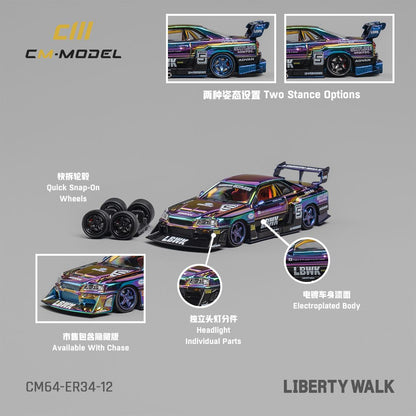 CM MODEL 1/64 Nissan LBWK ER34 Super Silhouette Chrome Color CM64-ER34-12