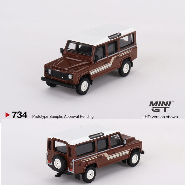 PREORDER MINI GT 1/64 Land Rover Defender 110 (1985) County Station Wagon Russet Brown  MGT00734-L (Approx. Release Date : JUNE 2024 subject to manufacturer's final decision)