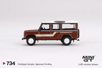 PREORDER MINI GT 1/64 Land Rover Defender 110 (1985) County Station Wagon Russet Brown  MGT00734-L (Approx. Release Date : JUNE 2024 subject to manufacturer's final decision)