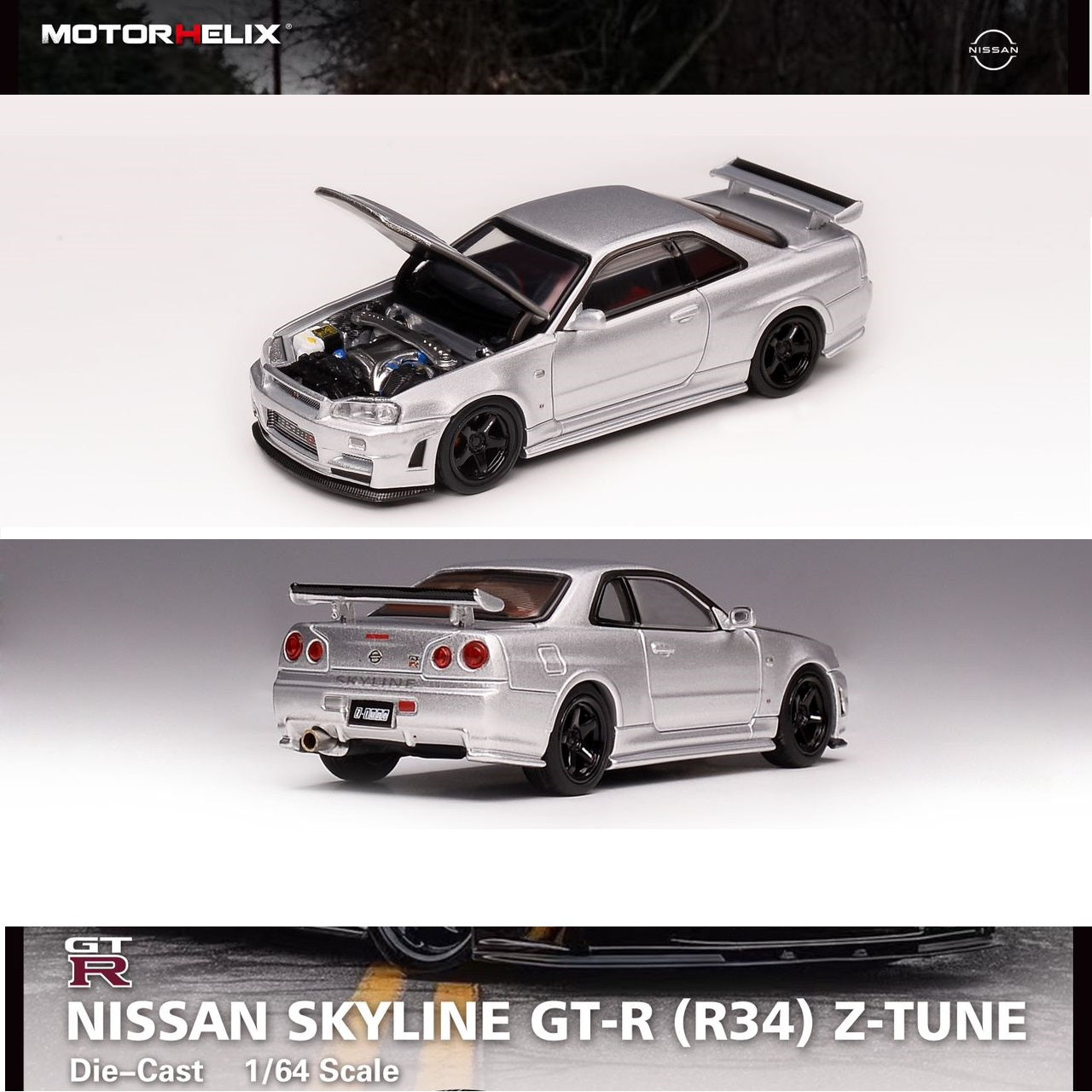 MOTORHELIX 1/64 NISSAN SKYLINE GT-R (R34) Z-TUNE - Silver