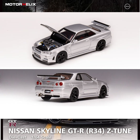 MOTORHELIX 1/64 NISSAN SKYLINE GT-R (R34) Z-TUNE - Silver