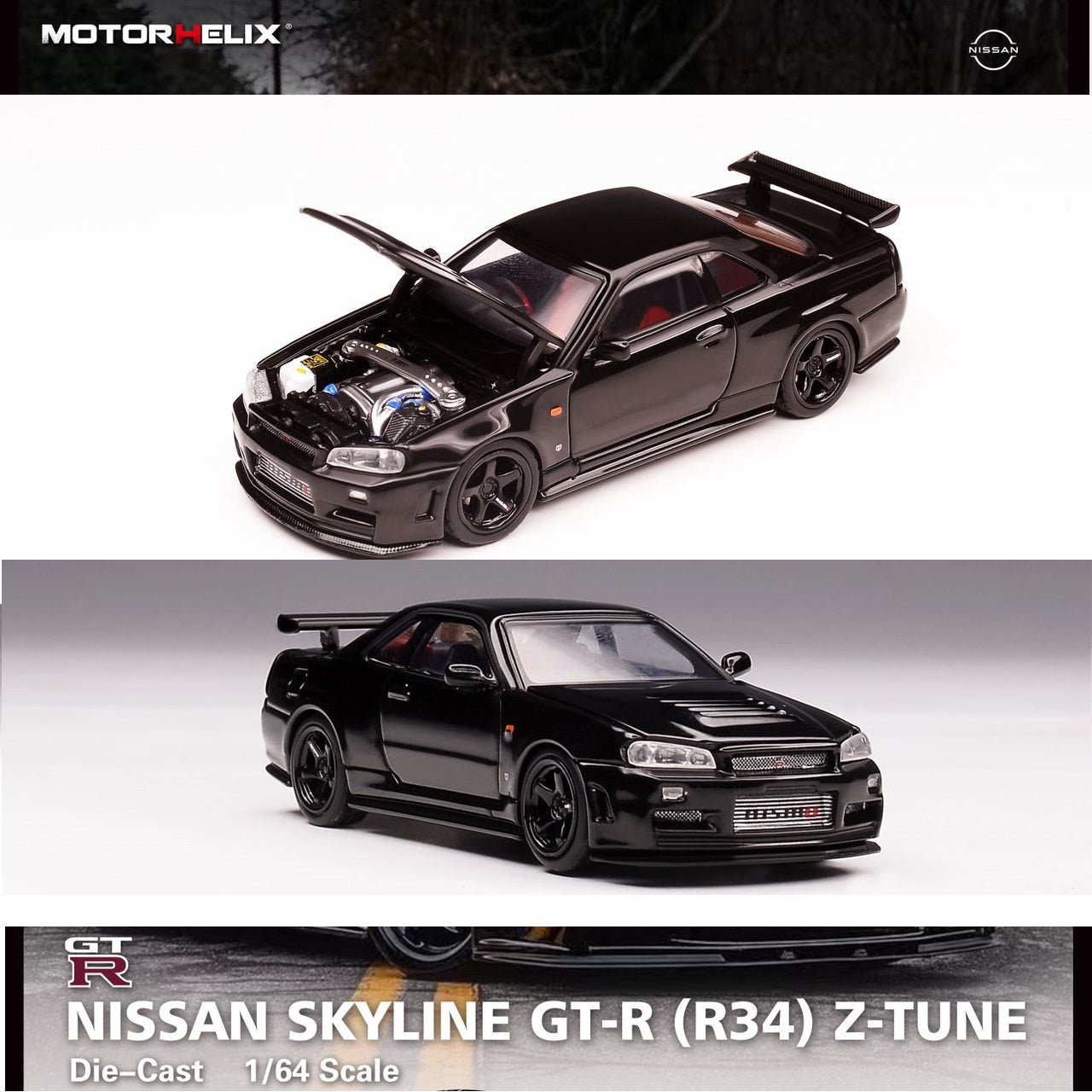 MOTORHELIX 1/64 NISSAN SKYLINE GT-R (R34) Z-TUNE - Pearl Black