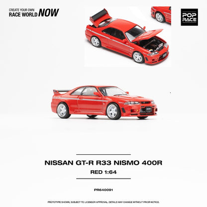 POPRACE 1/64 Nissan GT-R R33 NISMO 400R - Super Clear Red PR640091