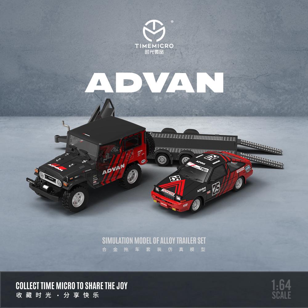 TIME MICRO 1/64 Toyota FJ40 and AE86 ADVAN Trailer Set TM645203-T