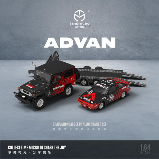 TIME MICRO 1/64 Toyota FJ40 and AE86 ADVAN Trailer Set TM645203-T
