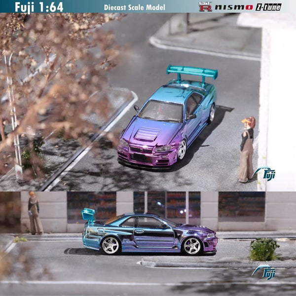 PREORDER FUJI 1/64 Skyline GT-R R34 Nismo Z-Tune High Wing - Purple Blue with silver wheel (Approx. Release Date: MAY 2024 and subject to the manufacturer's final decision)