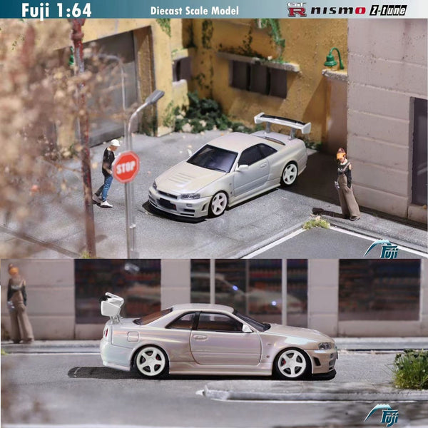 PREORDER FUJI 1/64 Skyline GT-R R34 Nismo Z-Tune High Wing - Pearl White with white wheel (Approx. Release Date: MAY 2024 and subject to the manufacturer's final decision)