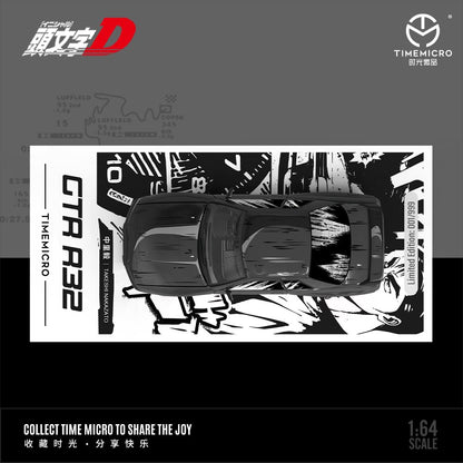 TIME MICRO 1/64 Nissan GT-R R32 Initial D - Black Comic Version with Figurine TM644127-1
