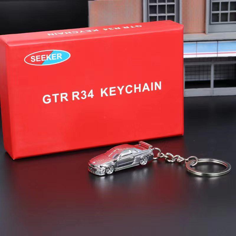 Seeker 1/87 Nissan GT-R R34 Diecast Keychain - Chrome Silver